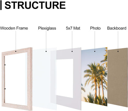 Vittanly 8x10 Picture Frames Set of 9, Shatter Resistant Plexiglass, Display 5x7 Pictures with Mat