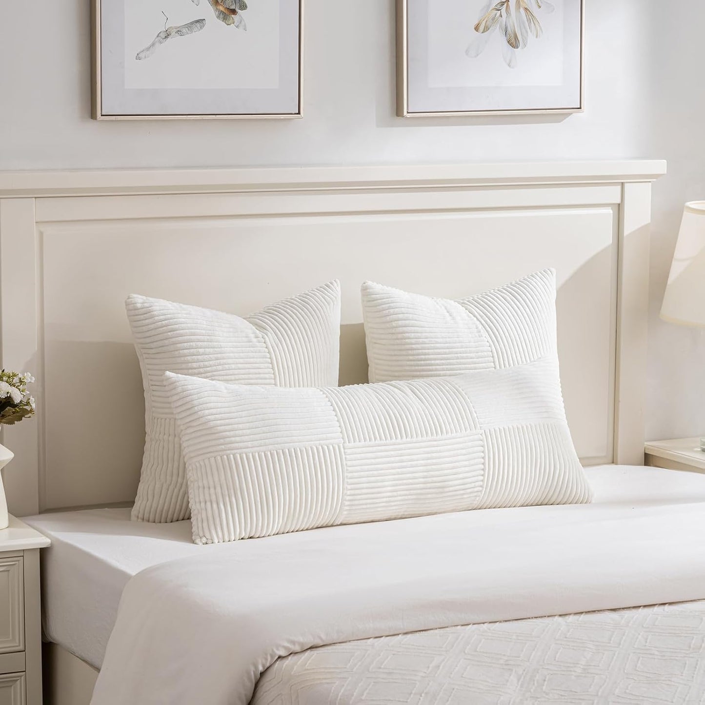 Fancy Homi Set of 2 Cream White Boho Long Lumbar Body Decorative Throw Pillow Cover 14x36 Inch for