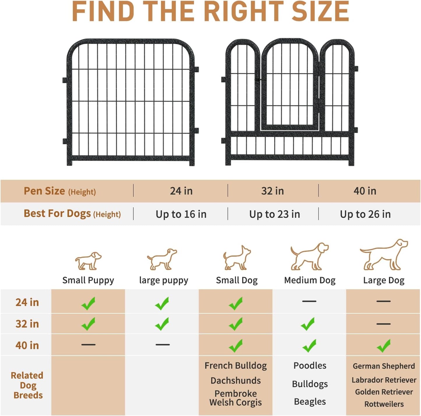 Dog Playpen 8/16 Panels 32" Height Heavy Duty Dog Fence Puppy Pen for Large Medium Small Dogs