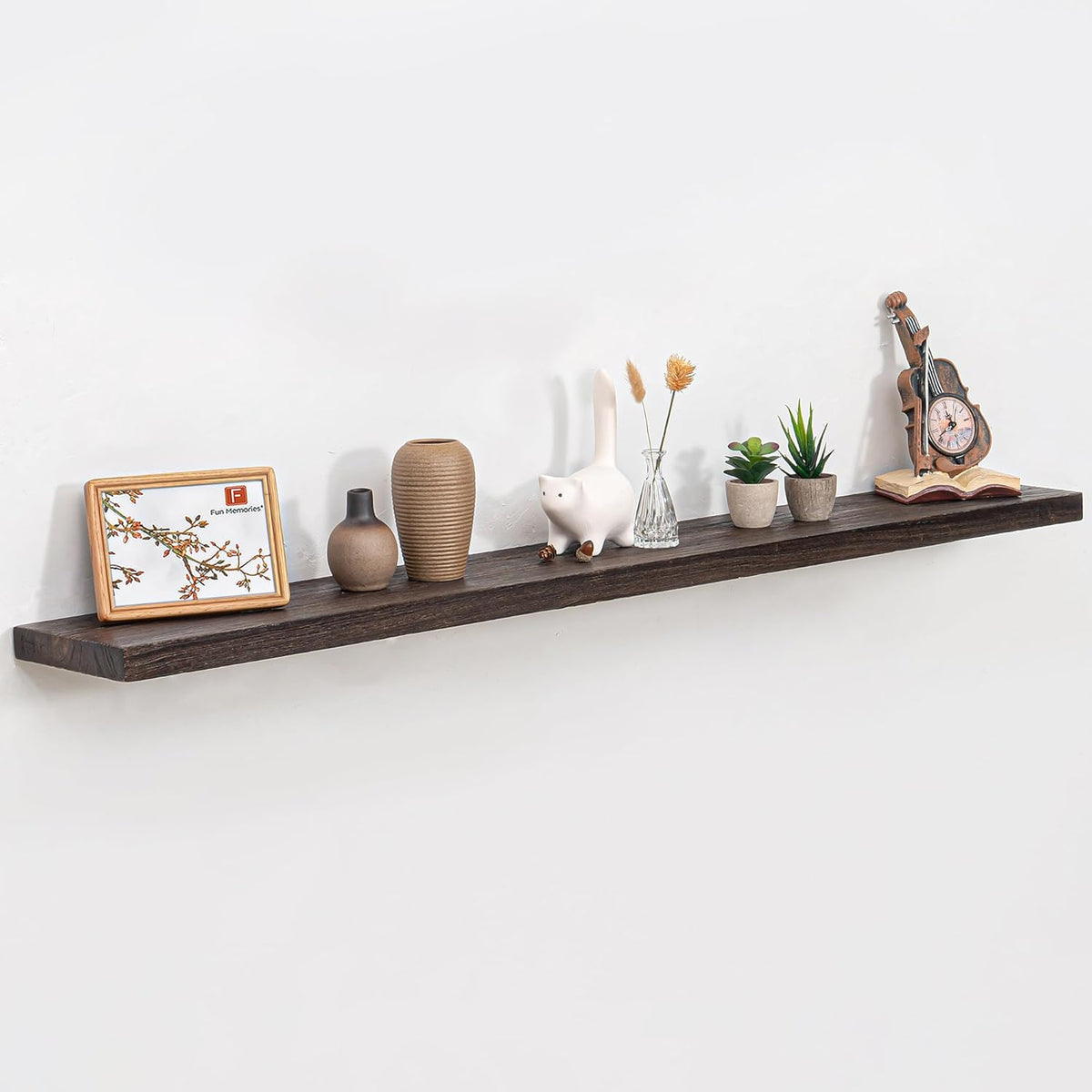 55 Inch Floating Shelves for Wall, Elm Wood Floating Shelves for Home Décor, Wall-Mounted Display