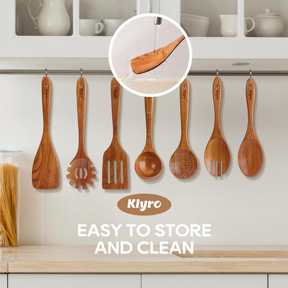 Kitchen Utensils Set, 7 Piece Premium Cooking Utensils Set, Durable Non-Stick Wooden Spoons for
