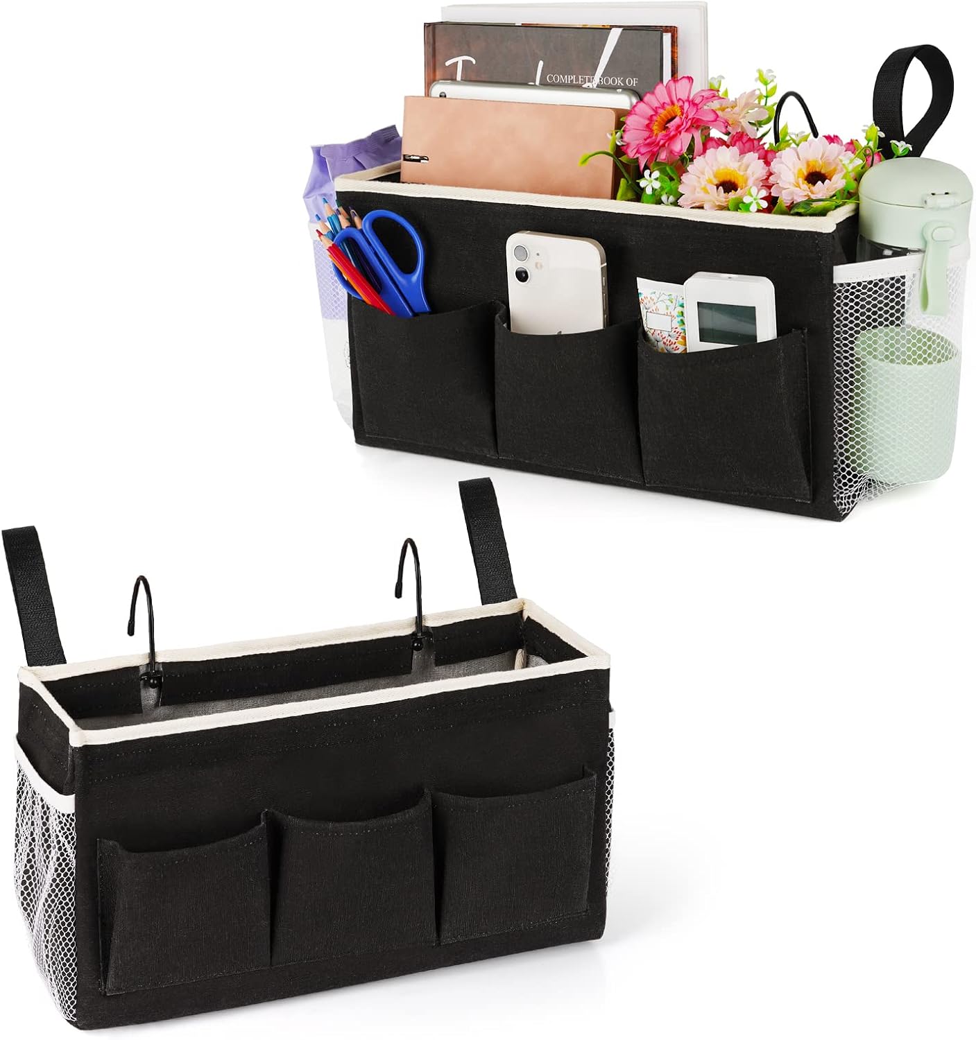 Bedside Caddy Bedside Organizer Bedside Storage Caddy with Fixed Straps and Water Bottle Holder for