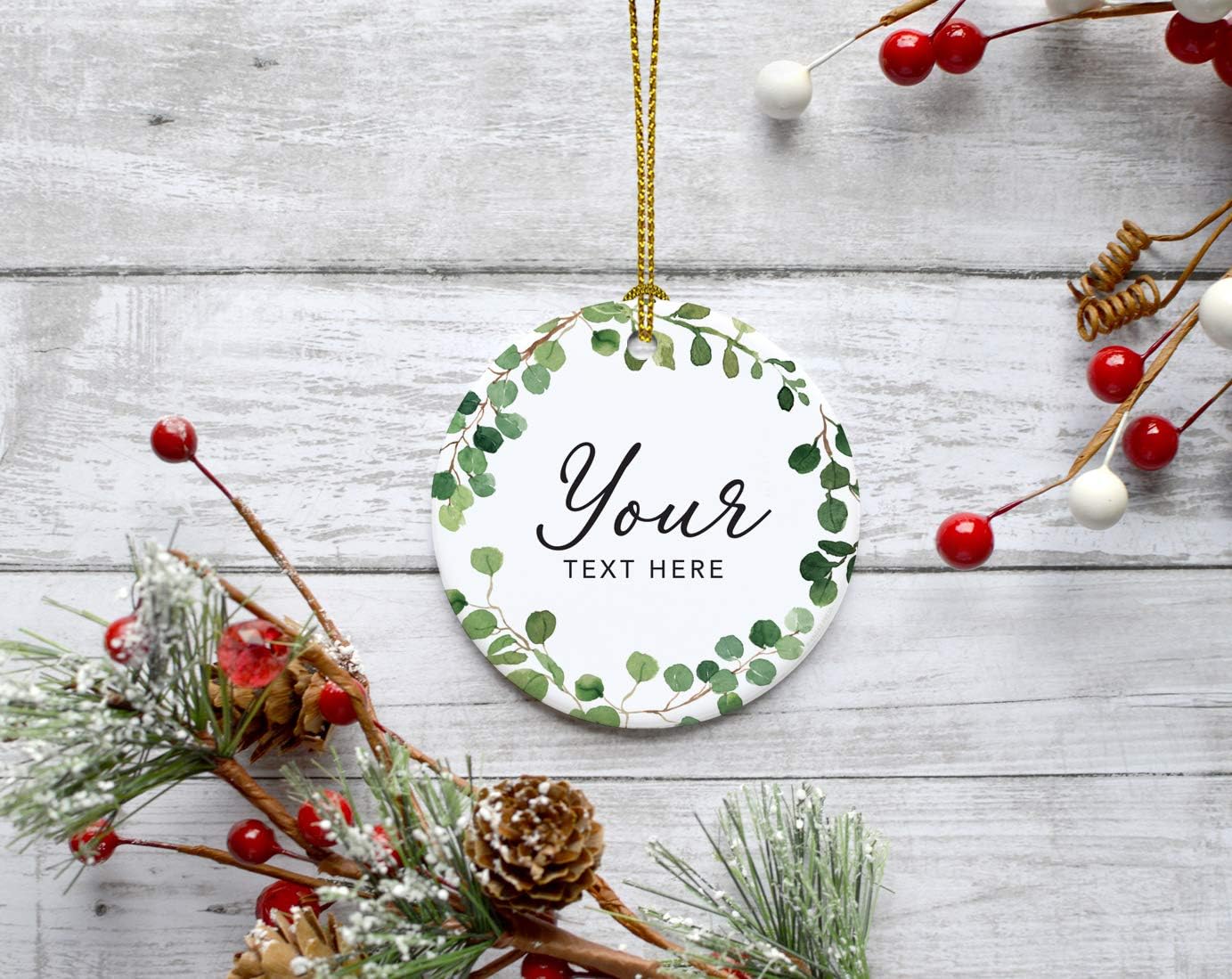 Andaz Press Personalized Round Ceramic Porcelain Christmas Tree Ornament Gift, Your Text Here