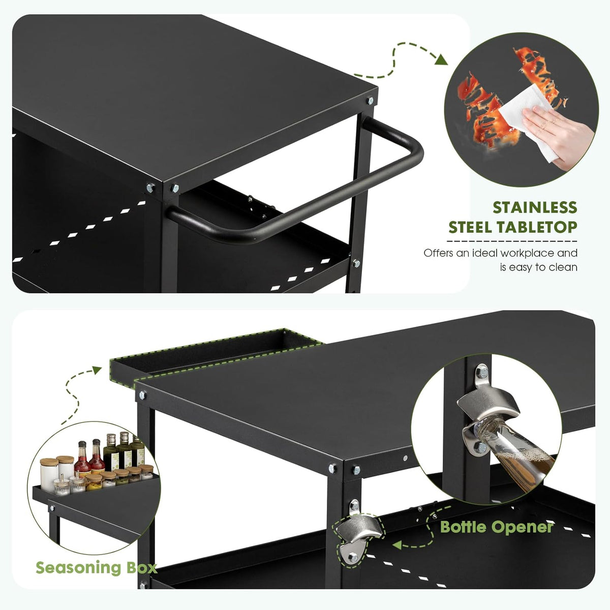 Outdoor Grill Cart Table,Indoor and Outdoor Pizza Oven Table,with 4 Movable Total Lock Casters