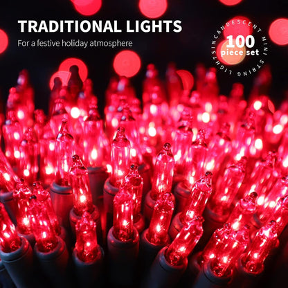 100LIGHTS RED Extra-Bright with End Connectors Christmas Decorative Lights 5.98m UL Certified Mini