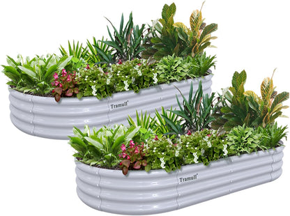 2 Pack 6x3x1FT Galvanized Raised Garden Bed Kit Oval Metal Ground Planter Box Outdoor Bottomless