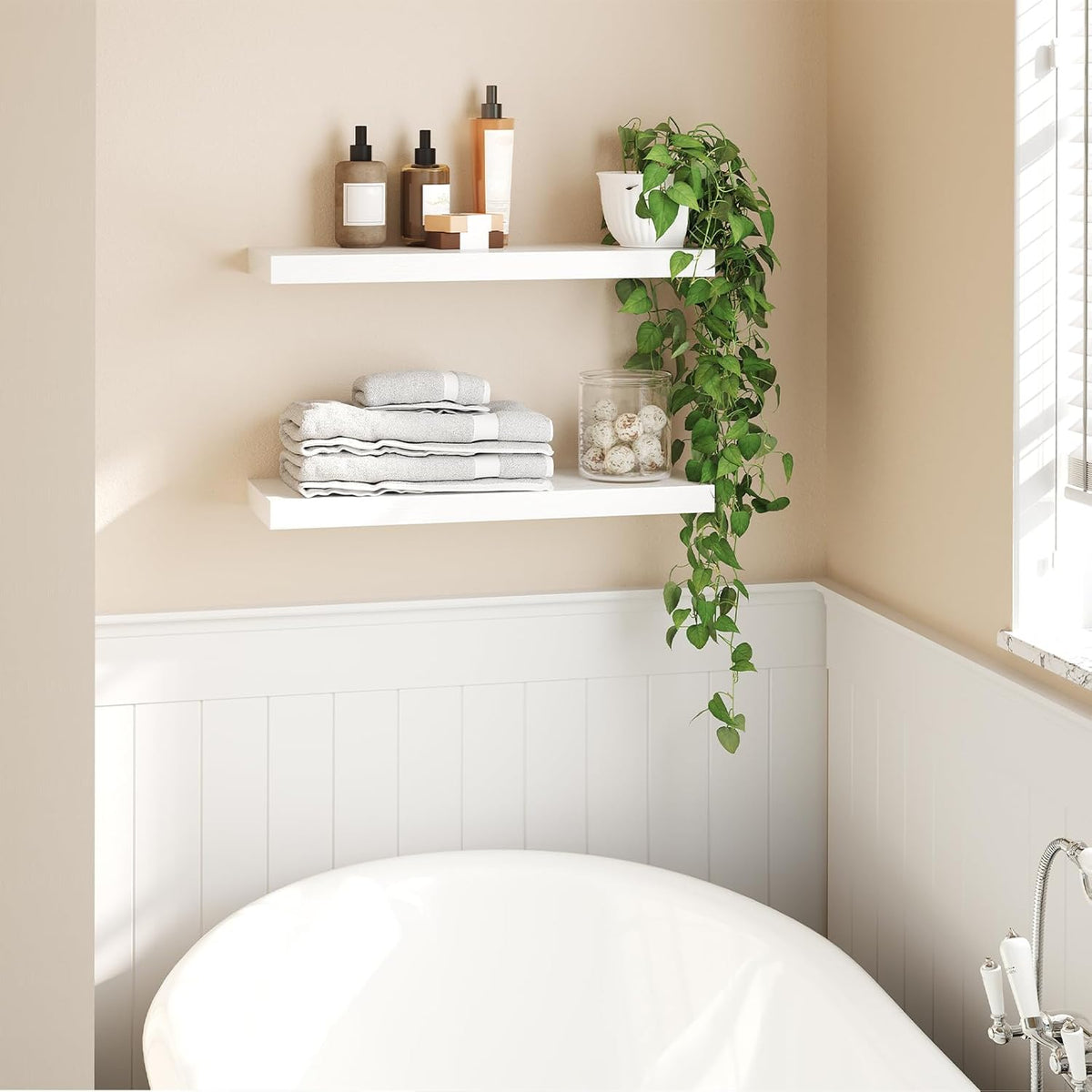 HOOBRO Floating Shelves for Wall, Wall Mounted Shelf Set of 2, 23.6" Hanging Shelf with Invisible