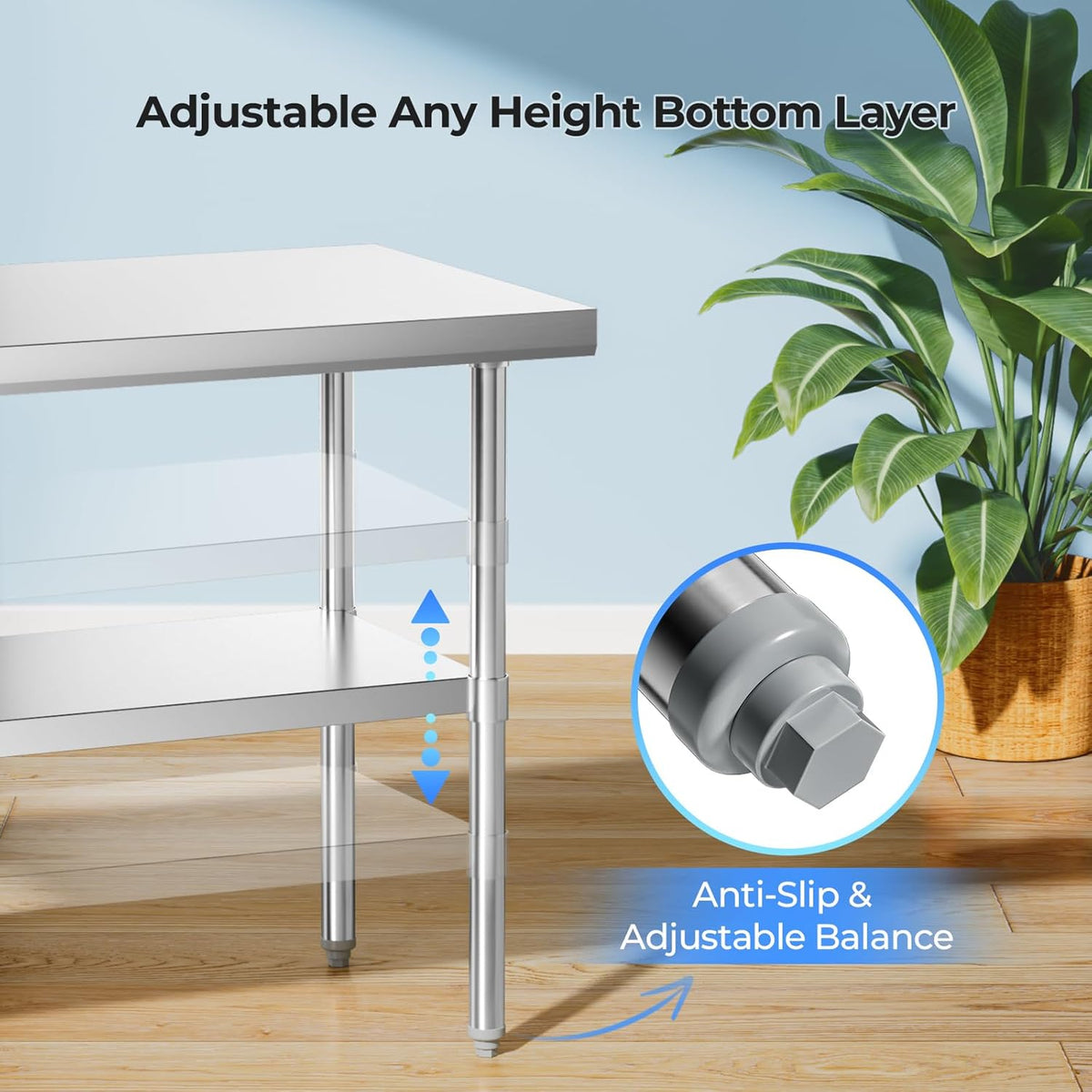 NUUK Stainless Steel Work Table 24 x 36 Inches Heavy Duty Commercial Workstation Adjustable Height