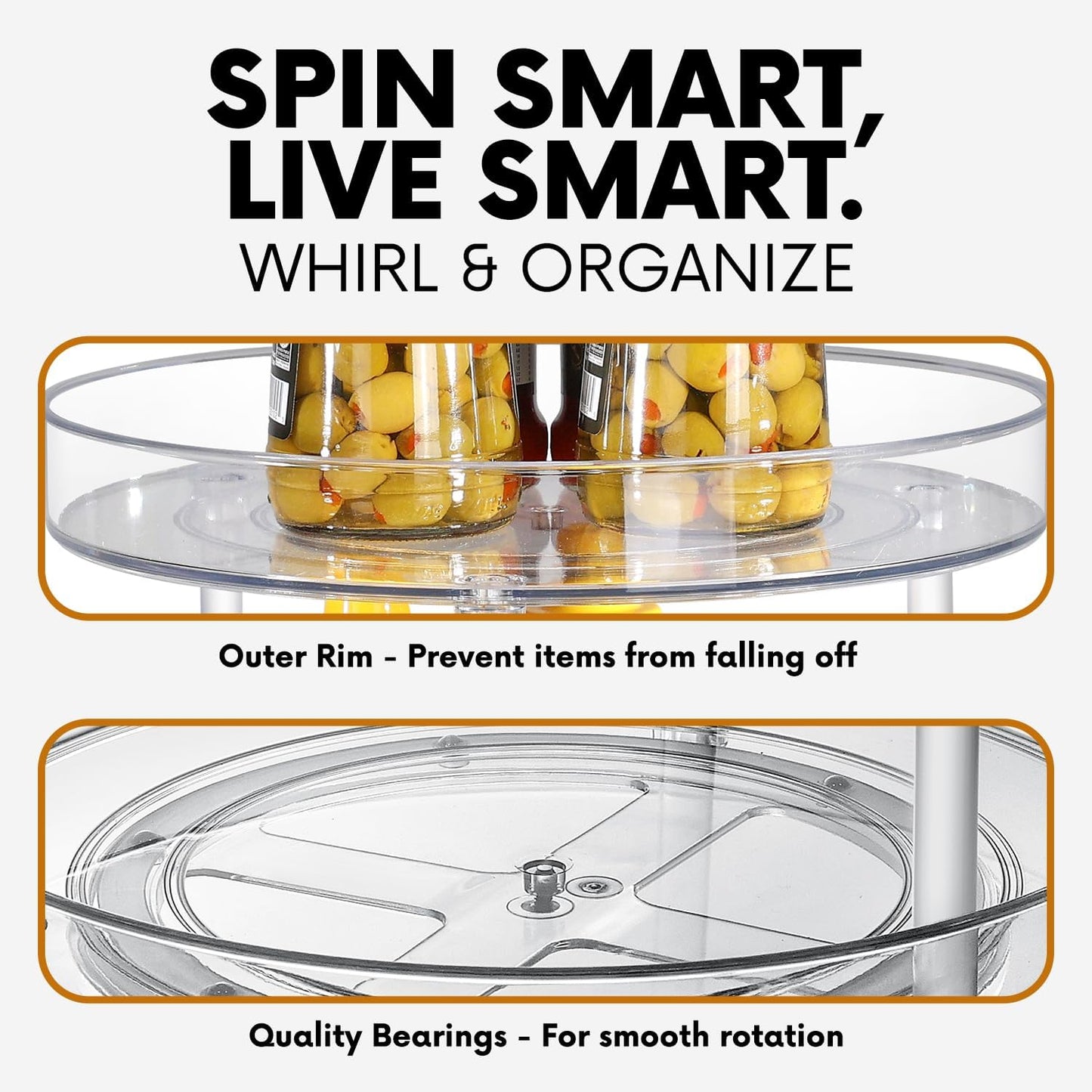 Clear Lazy Susan Organizer, Spice Rack Kitchen Cabinet Turntable, Pantry and Fridge Rotating