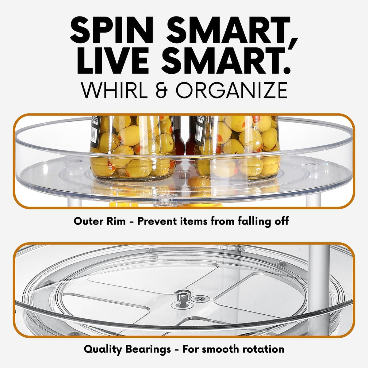 Clear Lazy Susan Organizer, Spice Rack Kitchen Cabinet Turntable, Pantry and Fridge Rotating