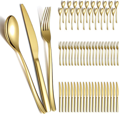 Berglander Gold Wedding Silverware Set 60pcs Service for 20, Titanium Plating Stainless Steel
