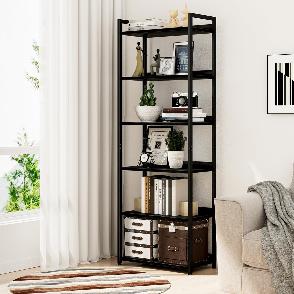 NUMENN Bookshelf, 6 Tier Bookshelves, Home Office Bookcase Shelf Storage Organizer, Free Standing