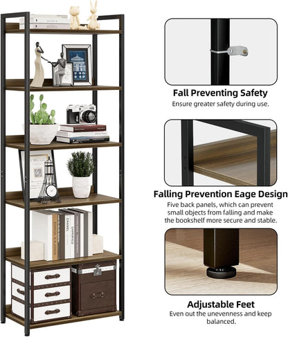 NUMENN Bookshelf, 6 Tier Bookshelves, Home Office Bookcase Shelf Storage Organizer, Free Standing