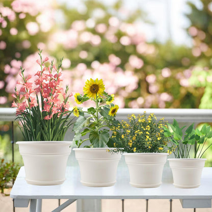 11 Inch Plastic-Flower-Pot-for-Indoor-Plants, 4 Pack Large Outdoor Planter Pot with Drainage Holes