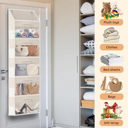 Over the Door Organizer with Drawers, 5 Tier Hanging Storage with Removable Bins & 10 Side Pockets