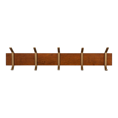 Kate and Laurel Rossmore Modern 5 Hook Shelf, Walnut and Gold, Mid-Century Coat Rack