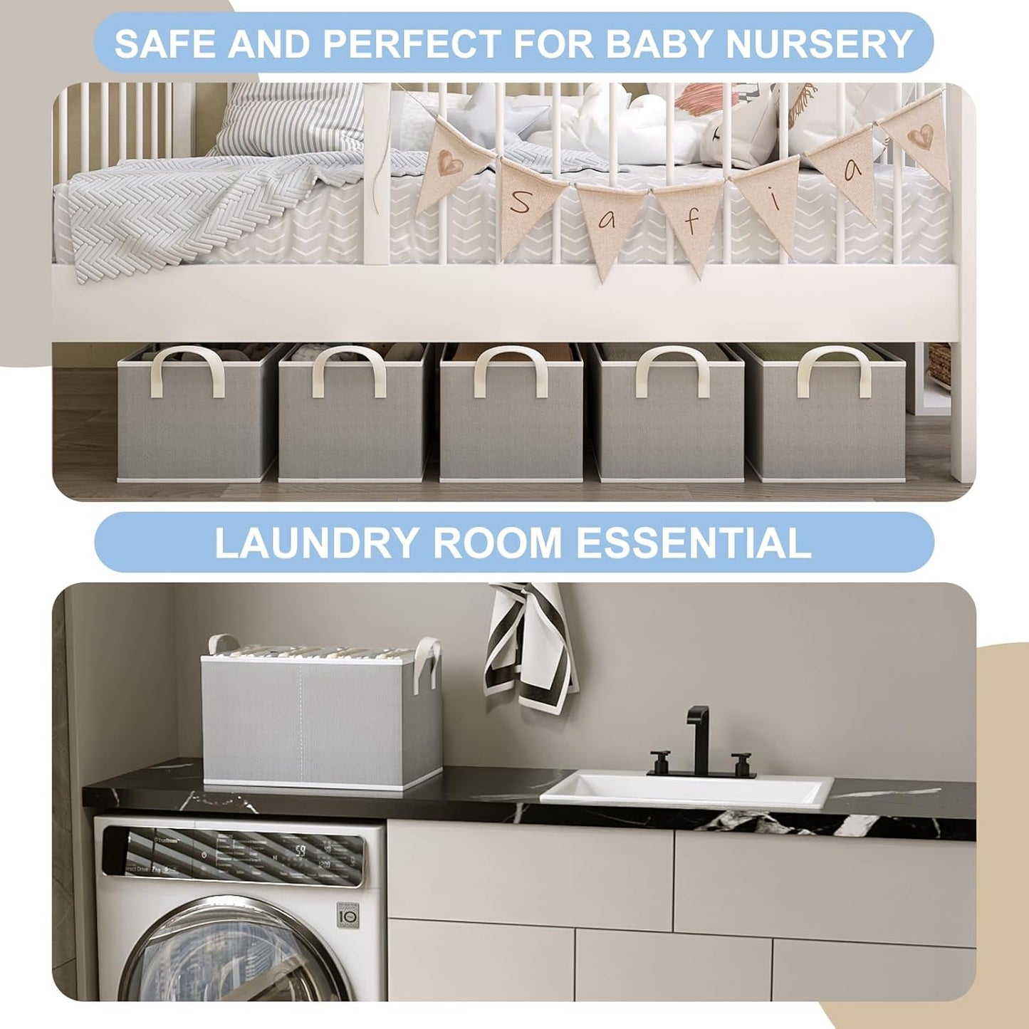 Closet Storage Bins, Fabric Closet Organizers and Storage Basket for Shelves, Collapsible Shelf