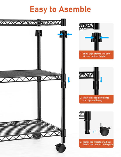 Simple Deluxe Heavy Duty 3-Tier Storage Shelves 750Lb Capacity, 24.02" D x 13.78" W x 29.92" H