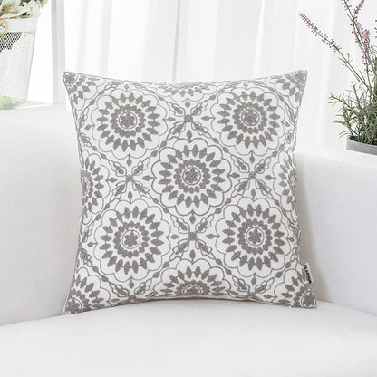 HWY 50 Gray Grey Decorative Throw Pillow Covers 18x18 Inch (1 Piece), Embroidered Cotton Farmhouse