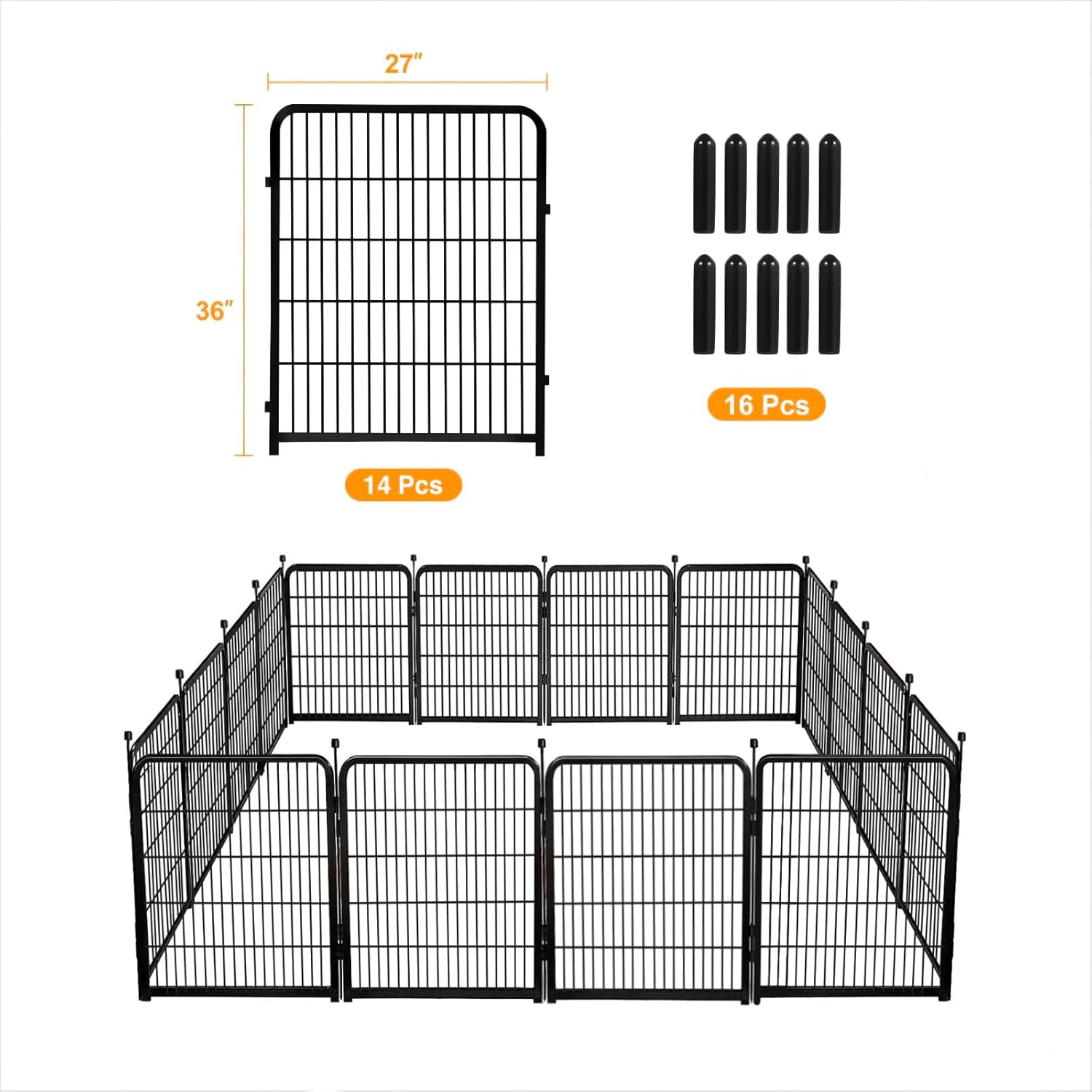 Doorless Garden Fences and Borders for Dogs, 36in(H) 14 Panels Total 31 Ft(L), Black Metal