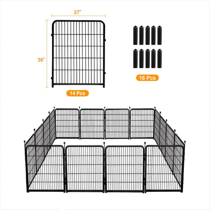 Doorless Garden Fences and Borders for Dogs, 36in(H) 14 Panels Total 31 Ft(L), Black Metal