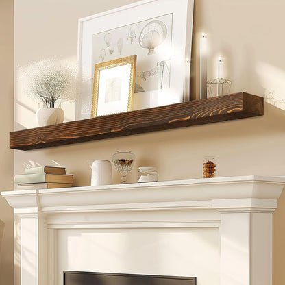 48x8x3 Fireplace Mantel - Solid Rustic Wood - Wall Mounted Floating Shelf with Invisible Heavy Duty
