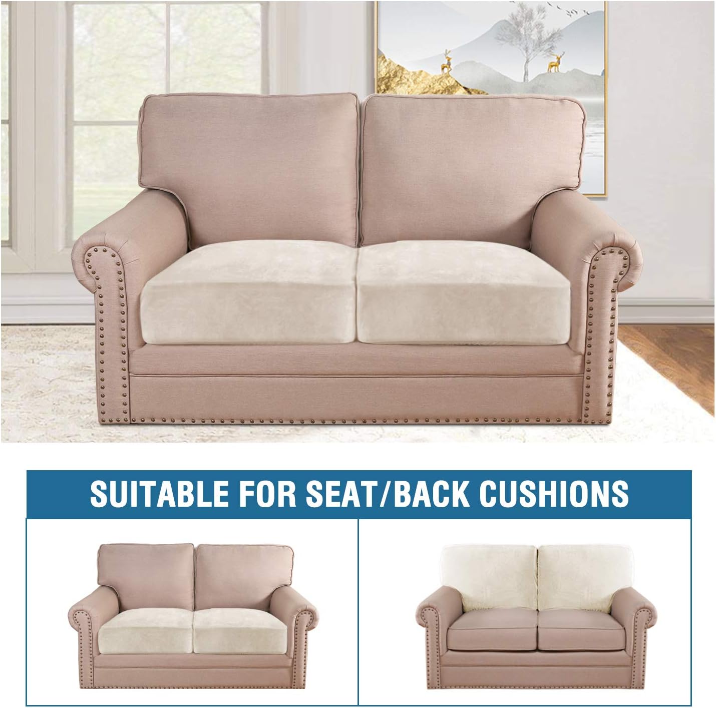 H.VERSAILTEX Velvet Stretch Couch Cushion Cover Plush Cushion Slipcover for Chair Loveseat Sofa