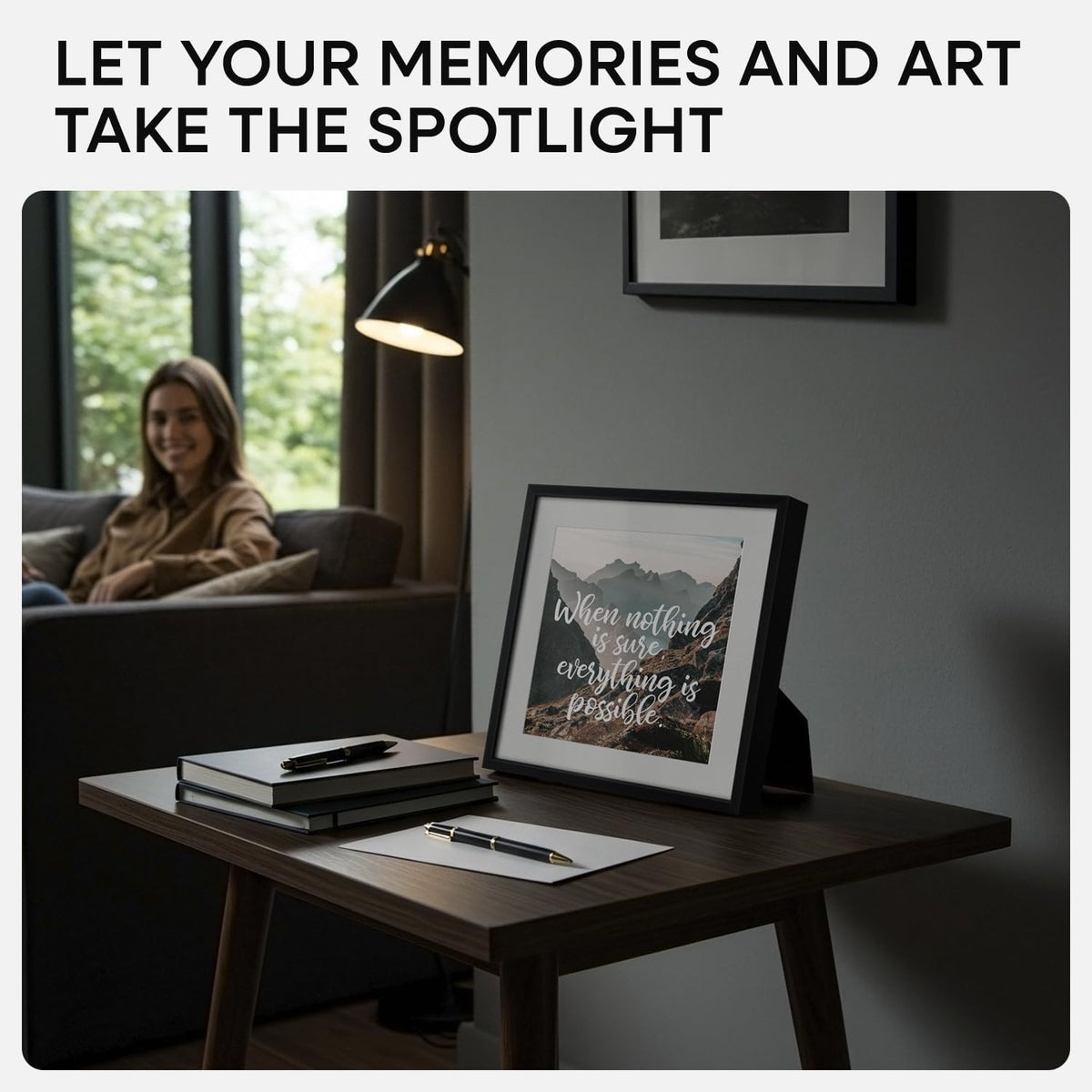 Homeforia 10x10 Black Picture Frame, High End Metal 10 by 10 Square Frames with Mat 8 x 8 Opening