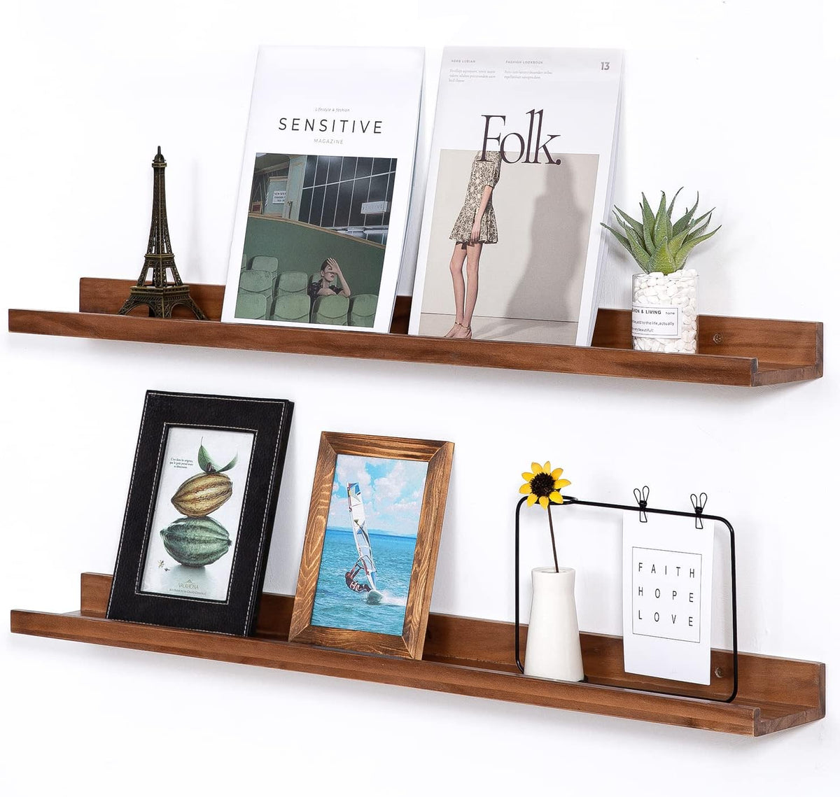 AZSKY Light Walnut Color Wood Wall Floating Shelves for Wall 36 Inch Bookshelf Wall Mount Picture