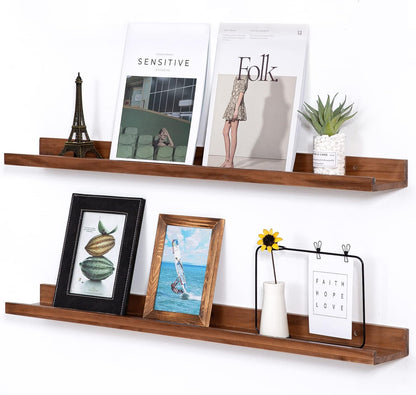 AZSKY Light Walnut Color Wood Wall Floating Shelves for Wall 36 Inch Bookshelf Wall Mount Picture