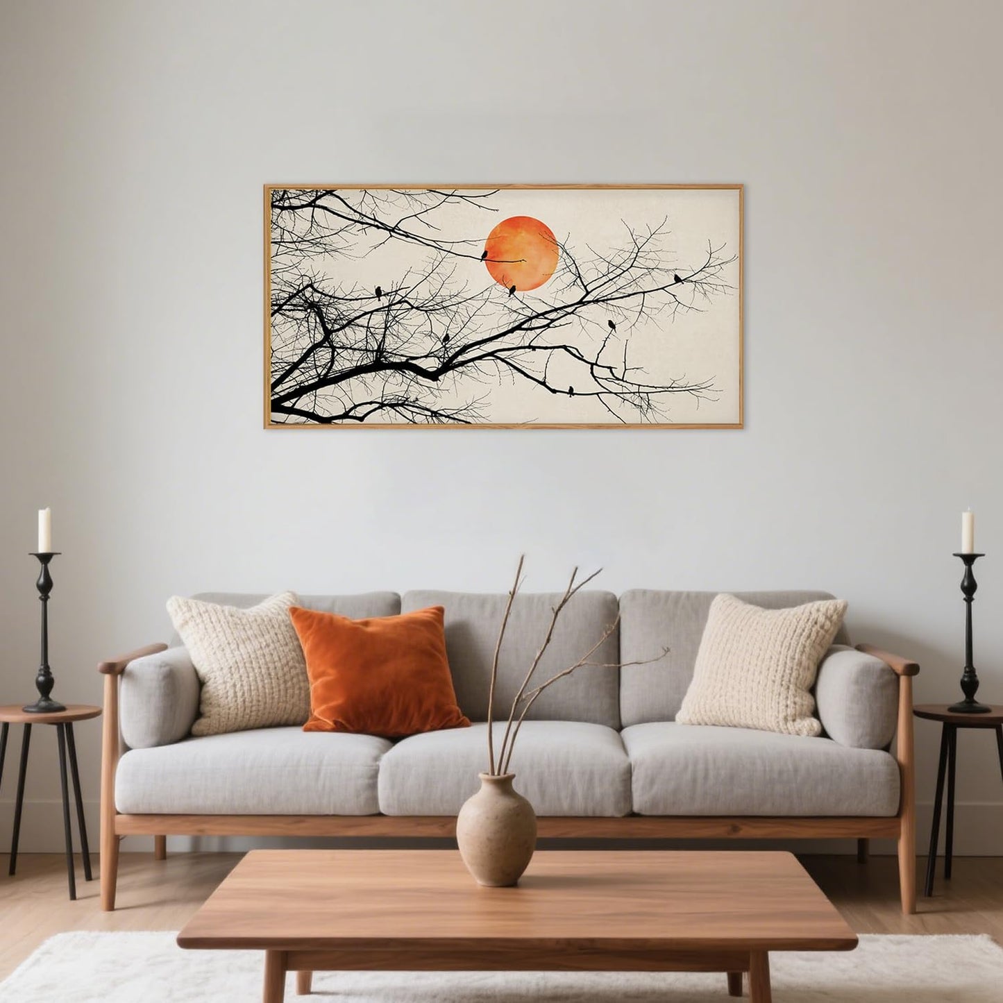 Celestdeco Large Vintage Tree Branch Framed Canvas Wall Art Set, Retro Tree Drawing Wall Decor