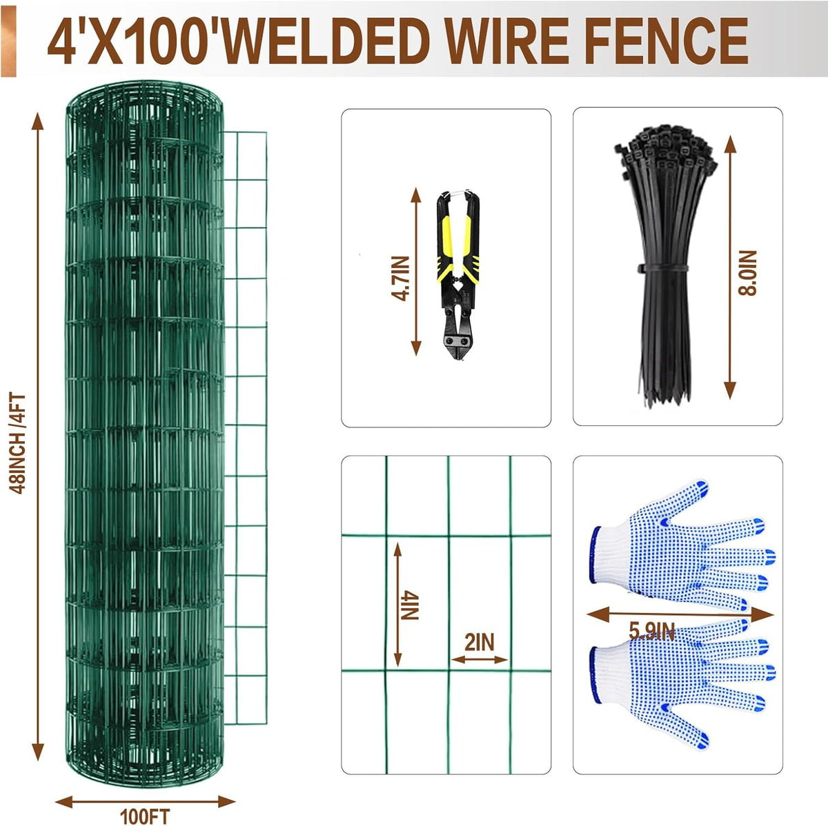 Tongmo 4 ft x 100 ft Green PVC Coated Welded Wire Fence, 16GA Garden Chicken Wire Fence Roll, Mesh
