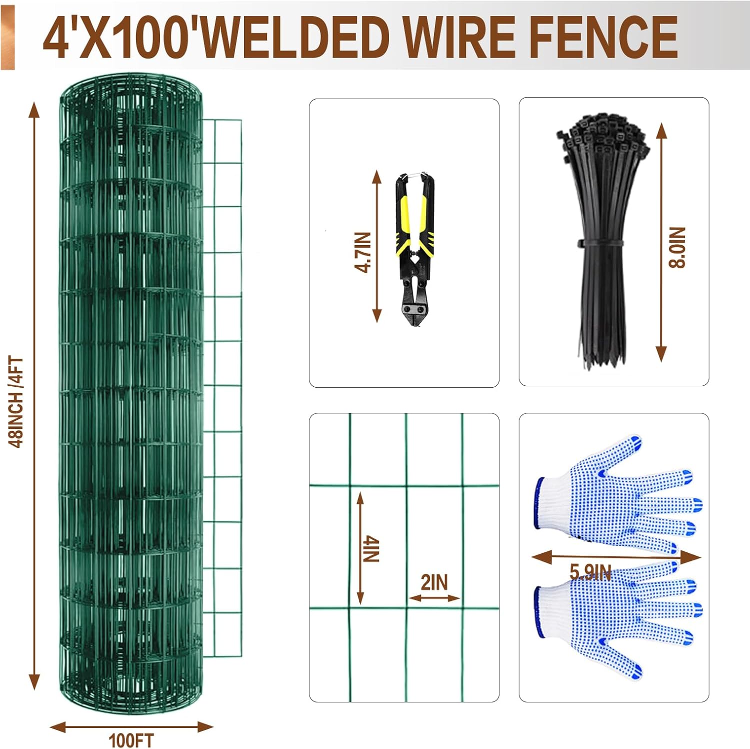 Tongmo 4 ft x 100 ft Green PVC Coated Welded Wire Fence, 16GA Garden Chicken Wire Fence Roll, Mesh