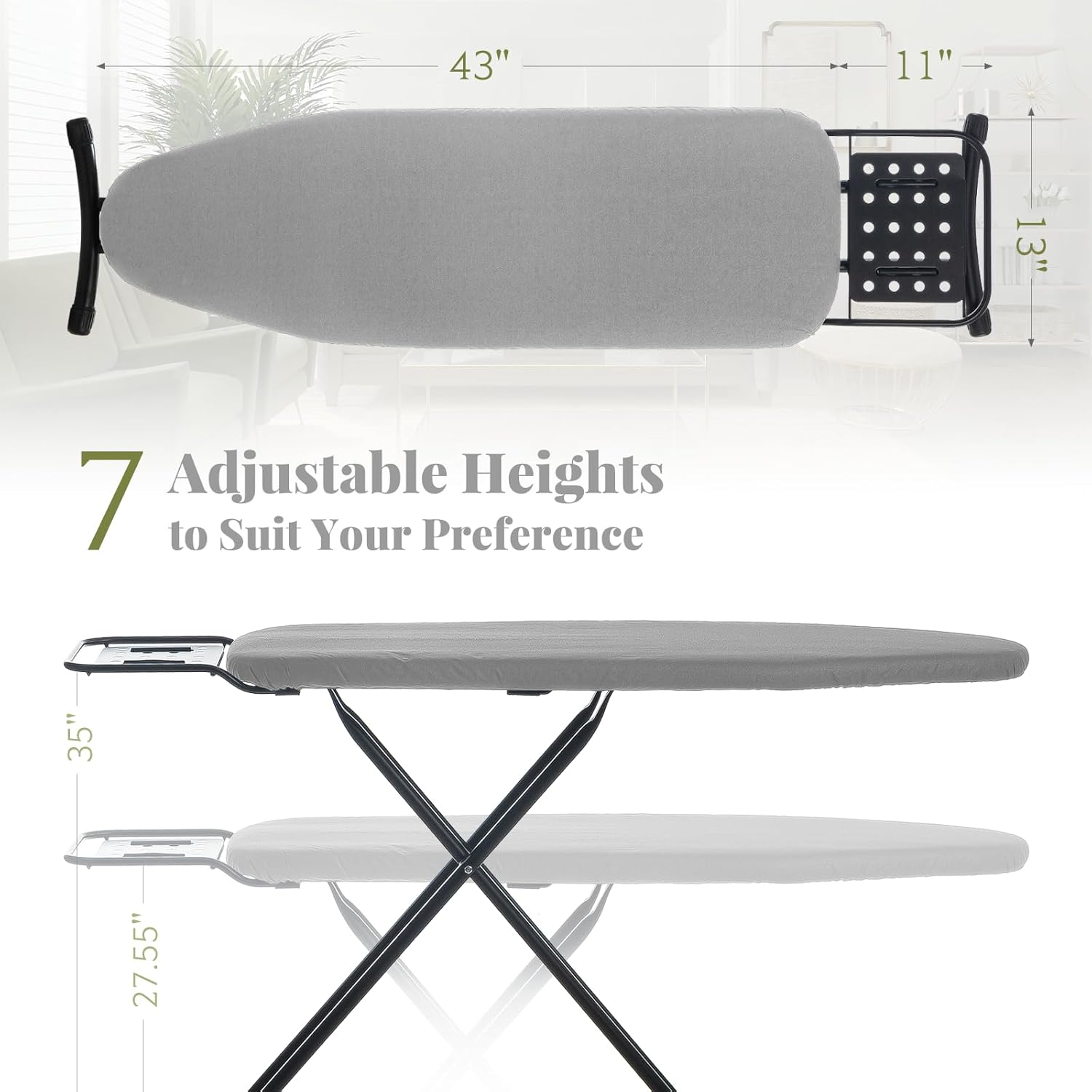 Ironing Board Full Size, RAINHOL 43"x13" Heavy Duty Compact Ironing Board with Iron Rest, Height