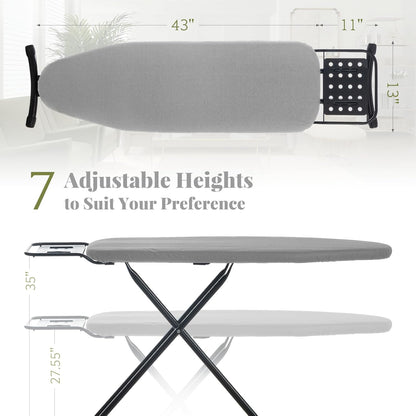 Ironing Board Full Size, RAINHOL 43"x13" Heavy Duty Compact Ironing Board with Iron Rest, Height