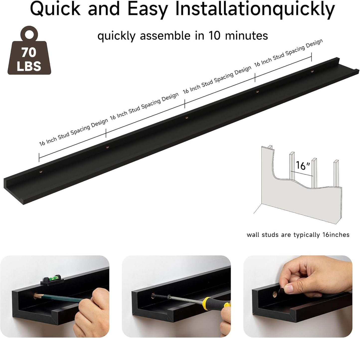 Floating Picture Ledge Shelves for Wall Set of 2, 84 Inches Picture Ledge Shelf with Long Large