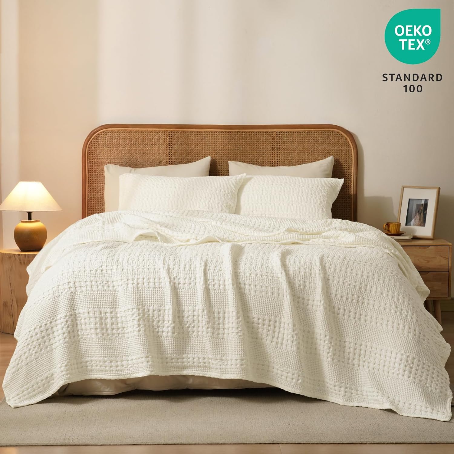 PHF 100% Cotton Waffle Weave Blanket King Size, Soft Lightweight Breathable Cozy Summer Blankets