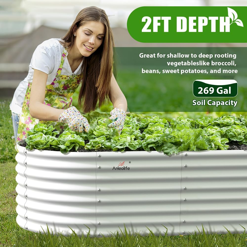 A ANLEOLIFE 6X3X2 ft Galvanized Raised Garden Beds Outdoor-4 Pack, Oval Large Metal Deep Root