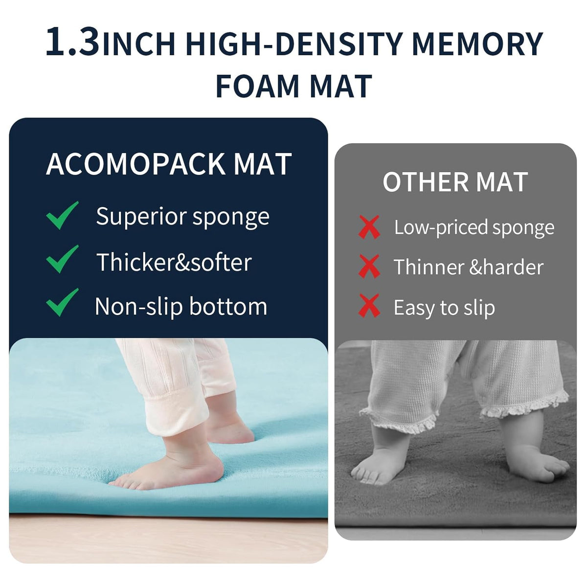 ACOMOPACK Baby Play Mat for Floor 1.3" Thick Memory Foam Play Mat 79"×157 Tummy Time Crawling with