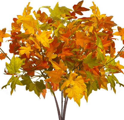 6Pcs Artificial Maple Leaves Branches Fake Fall Maple Shrubs for Thanksgiving Christmas Festival