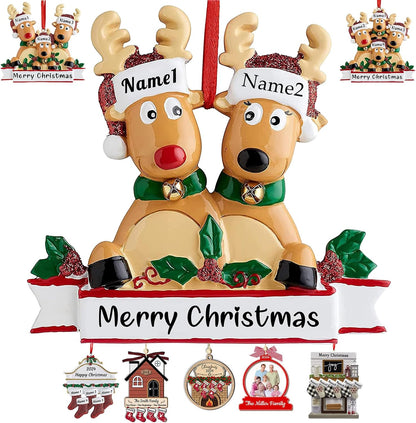 Personalized Deer Christmas Ornaments with Names of 2/3/4/5/6/7/8 Custom Reindeer Family Ornament