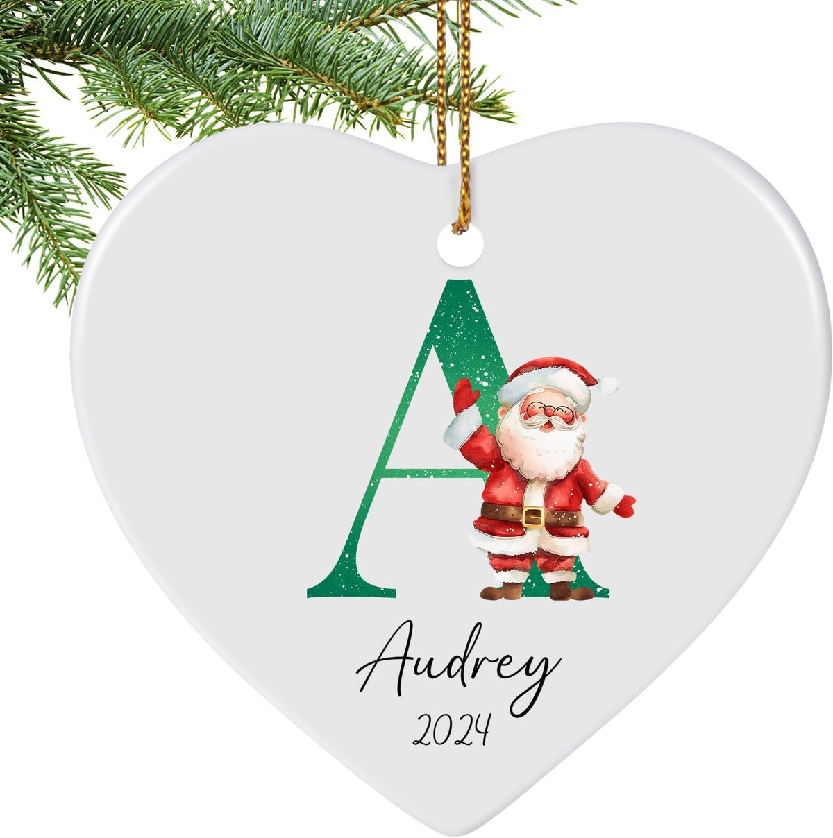 Letter Name Ornament, Personalized Christmas Ornaments, Custom Initial A-Z Ceramic Heart Ornament