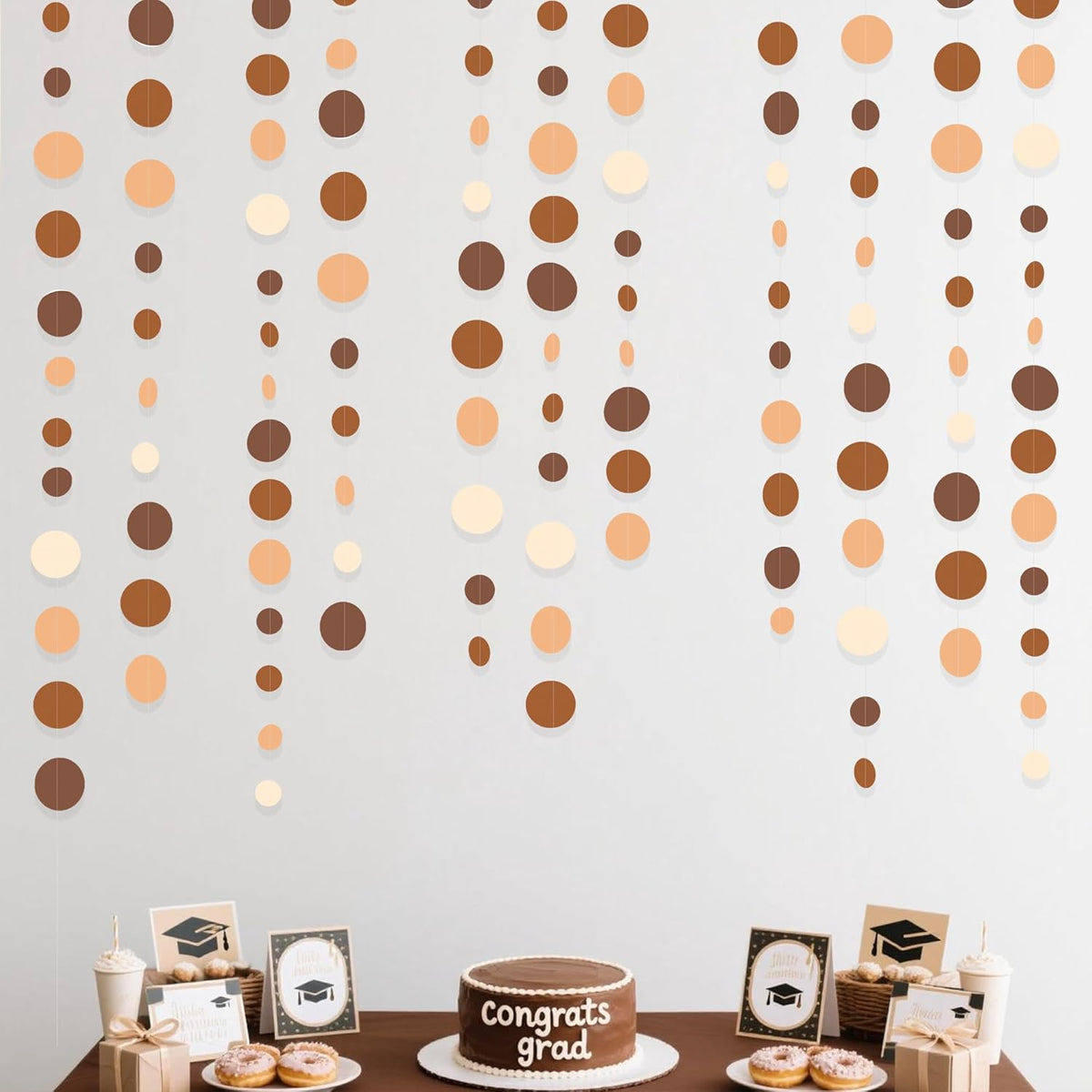 Ombre Brown Party Decorations Polka Dots Garlands Cream Tan Brown Boho Hanging Paper Circle Dots