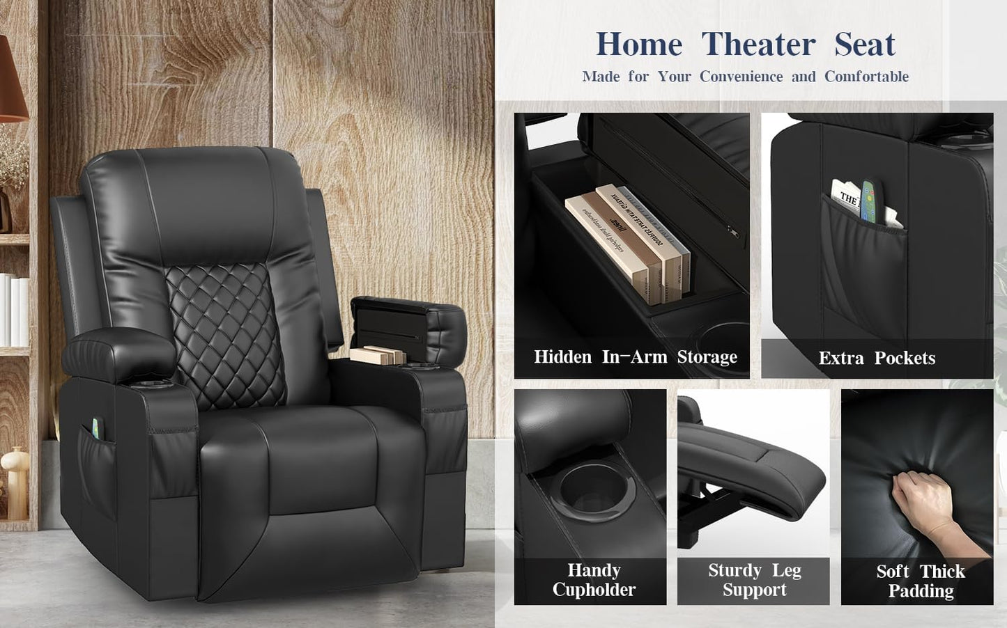 Recliner Chairs for Adults, FSC Certified Massage Rocker with Heated Modern Ergonomic Lounge 360
