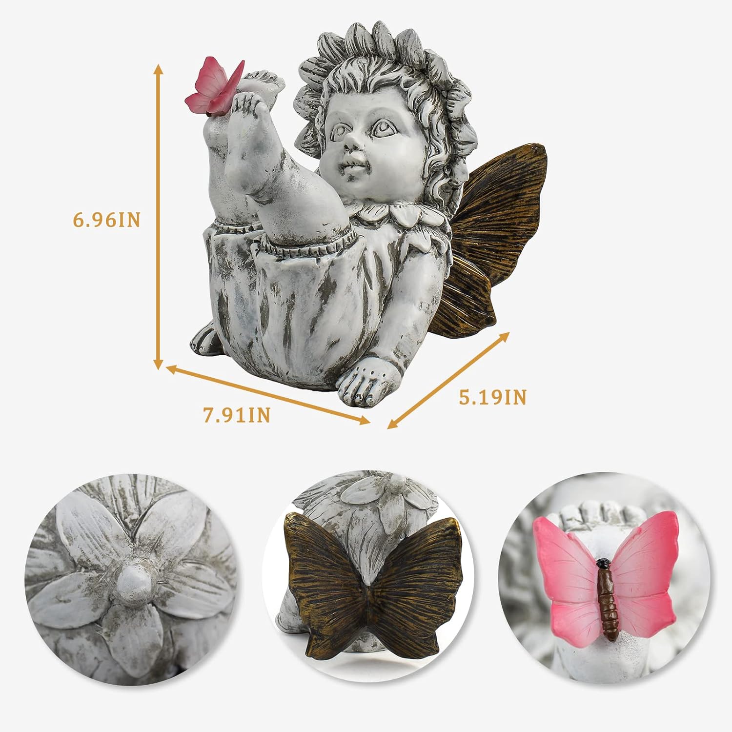 Garden Fairy Outdoor Solar Decor, Resin Ornaments for Patio Lawn Yard Porch, Playful Garden Flower
