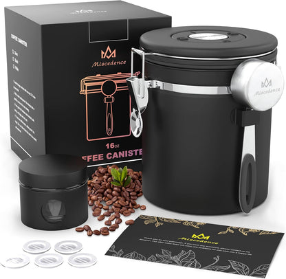 Coffee canister set for ground coffee with Date Tracker,Co2 Valve,Travel jar,Stainless Steel