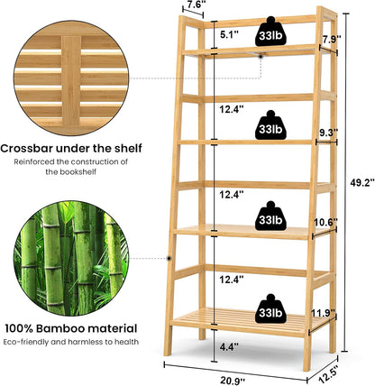 Homykic Bamboo Bookshelf 4-Tier Ladder Shelf, 49.2” Freestanding Open Bookcase Book Shelf Bathroom