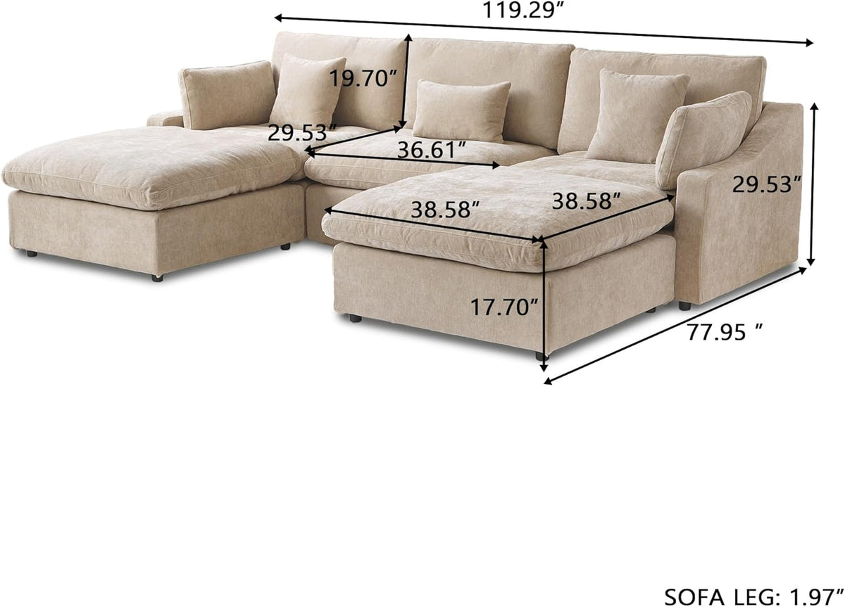 JACH U Shaped Sectional Couches, Cloud Sectional Couch with Deep Seat, 119" Down Filled Modular