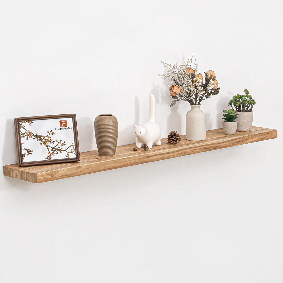 Fun Memories Wood Floating Shelves for Wall, 48 Inch Floating Shelves Wall Mounted, Rustic Elm Wood