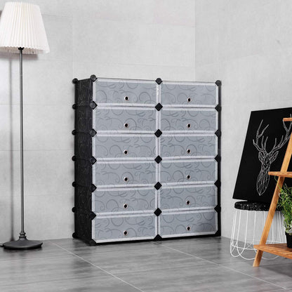 HAPPYGRILL Shoe Rack Organizer, 12-Cube Modular Plastic Shoes Storage Cabinet with 6-Tier Shoe